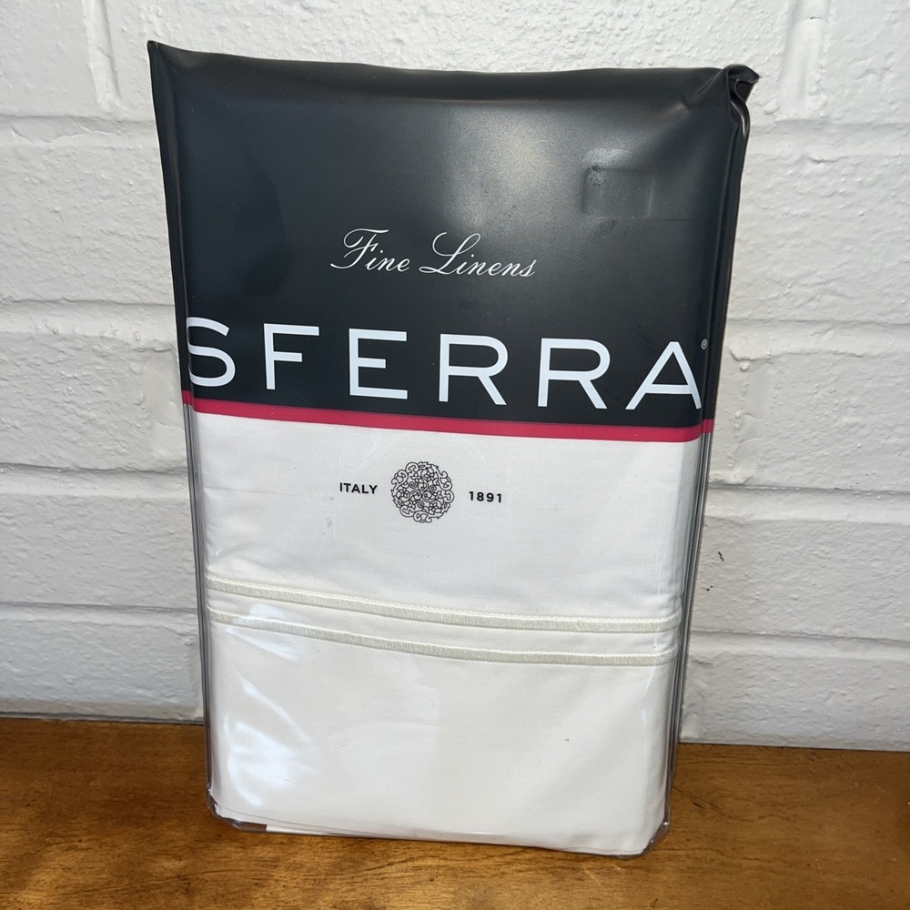 Pair Sferra Grande Hotel KING Pillowcases Cotton Percale 22 X 42" (IVORY/IVORY)
